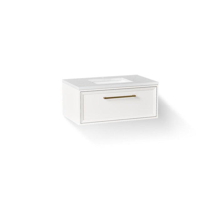 KOHLER K-CM33566-BD22 Lodern 36" Wall-hung Bathroom Vanity Cabinet with Sink and Quartz Top, Linen White - 3/4 view of produc