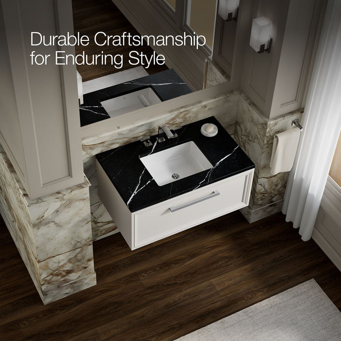 KOHLER K-CM33566-BD22 Lodern 36" Wall-hung Bathroom Vanity Cabinet with Sink and Quartz Top, Linen White - image focused on s
