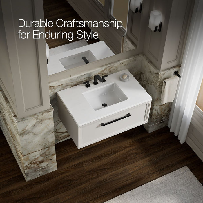 KOHLER K-CM33566-BD22 Lodern 36" Wall-hung Bathroom Vanity Cabinet with Sink and Quartz Top, Linen White - image focused on s