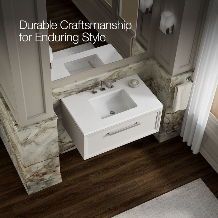 KOHLER K-CM33566-BD22 Lodern 36" Wall-hung Bathroom Vanity Cabinet with Sink and Quartz Top, Linen White - image focused on s