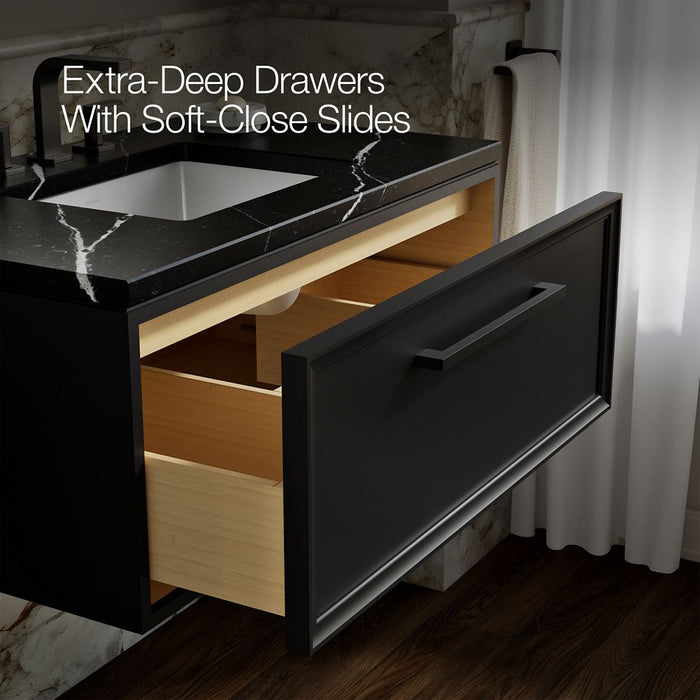 KOHLER K-CM33566-BD22 Lodern 36" Wall-hung Bathroom Vanity Cabinet with Sink and Quartz Top, Slate Grey - Shows close up deta