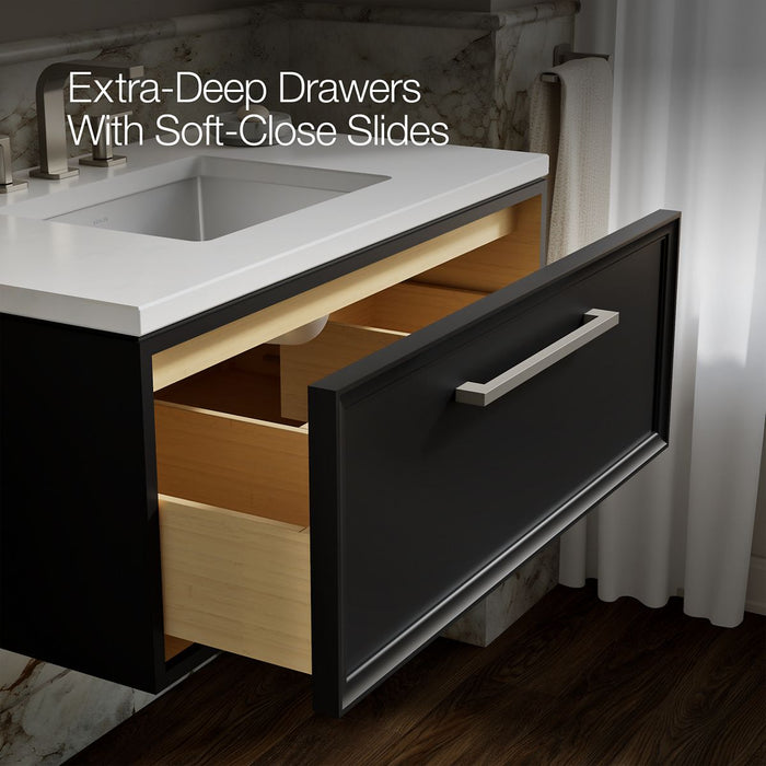 KOHLER K-CM33566-BD22 Lodern 36" Wall-hung Bathroom Vanity Cabinet with Sink and Quartz Top, Slate Grey - Shows close up deta