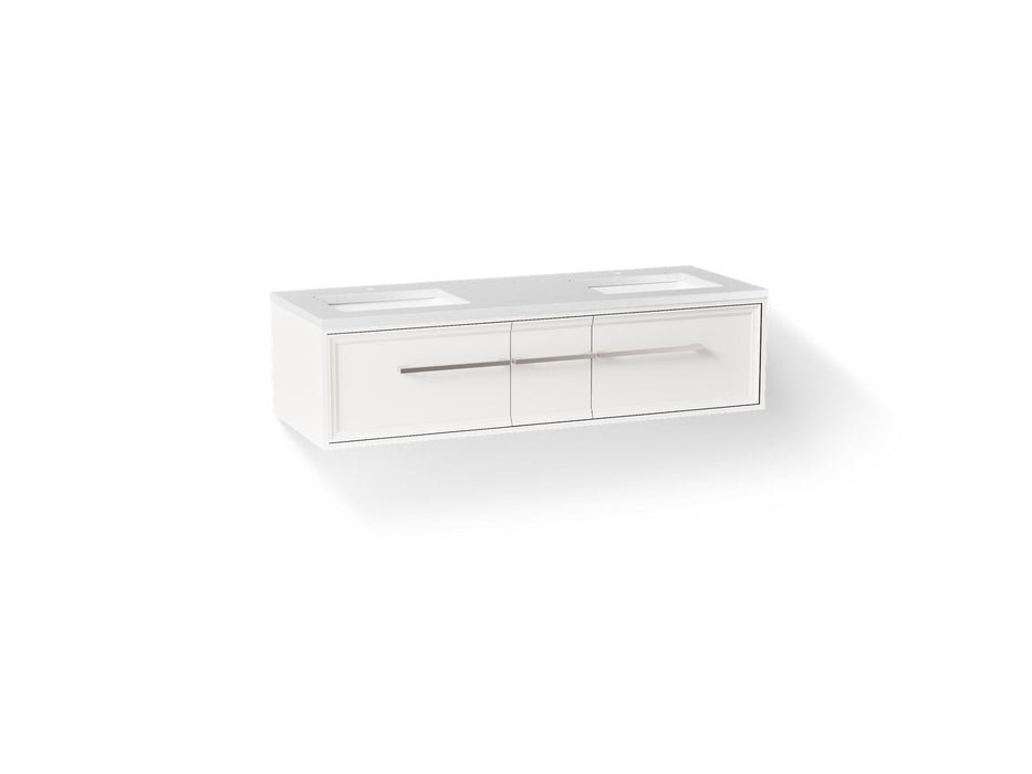 KOHLER K-CM33567-BD1 Lodern 60" Wall-hung Bathroom Vanity Cabinet with Sinks and Quartz Top, Linen White - 3/4 view of produc