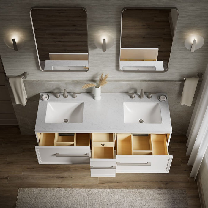 KOHLER K-CM33567-BD1 Lodern 60" Wall-hung Bathroom Vanity Cabinet with Sinks and Quartz Top, Linen White - Products in use in