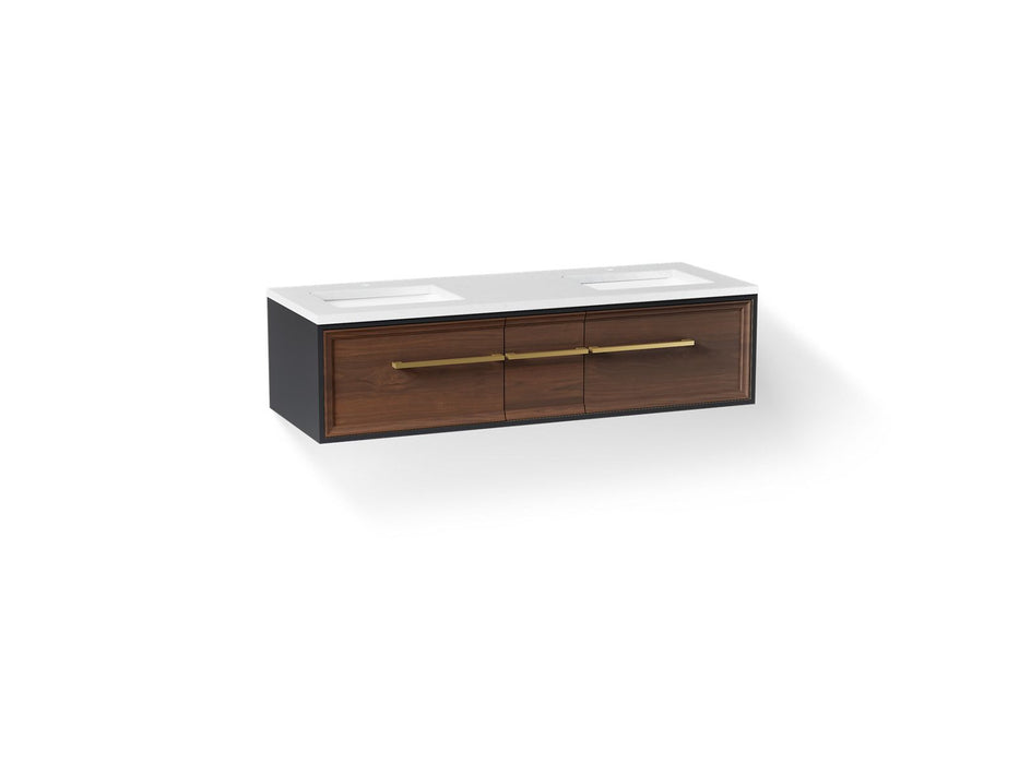 KOHLER K-CM33567-BD1 Lodern 60" Wall-hung Bathroom Vanity Cabinet with Sinks and Quartz Top, Slate Grey - 3/4 view of product