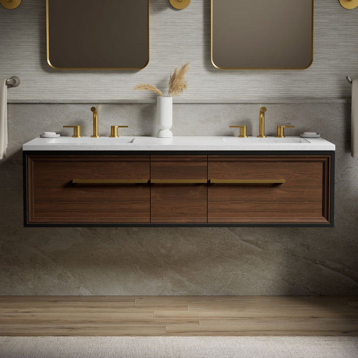 KOHLER K-CM33567-BD1 Lodern 60" Wall-hung Bathroom Vanity Cabinet with Sinks and Quartz Top, Slate Grey - Shows close up deta
