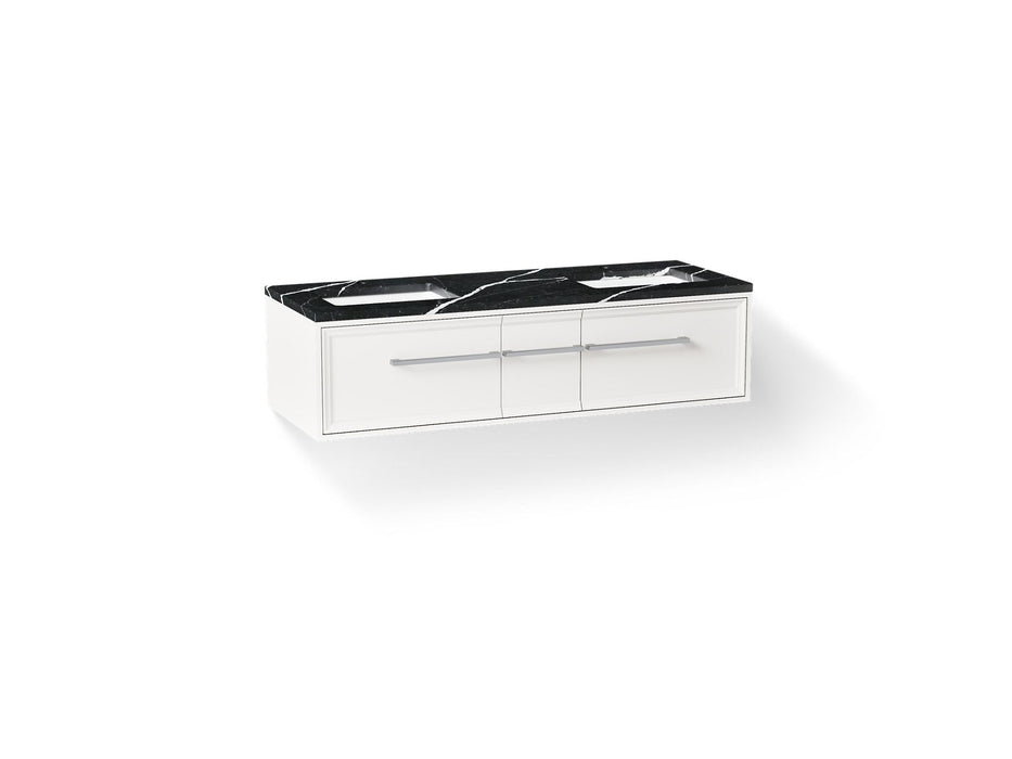 KOHLER K-CM33567-BD23 Lodern 60" Wall-hung Bathroom Vanity Cabinet with Sinks and Quartz Top, Linen White - 3/4 view of produ