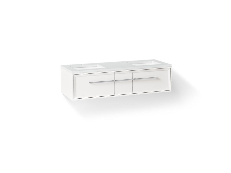 KOHLER K-CM33567-BD23 Lodern 60" Wall-hung Bathroom Vanity Cabinet with Sinks and Quartz Top, Linen White - 3/4 view of produ