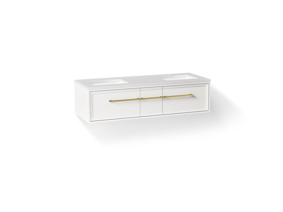 KOHLER K-CM33567-BD23 Lodern 60" Wall-hung Bathroom Vanity Cabinet with Sinks and Quartz Top, Linen White - 3/4 view of produ