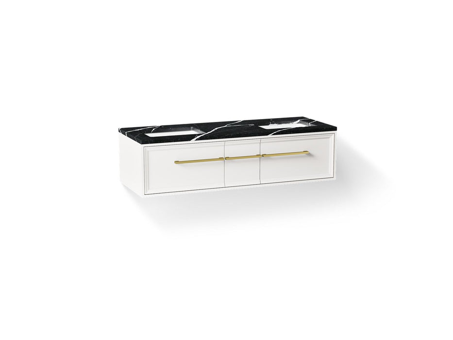 KOHLER K-CM33567-BD23 Lodern 60" Wall-hung Bathroom Vanity Cabinet with Sinks and Quartz Top, Linen White - 3/4 view of produ