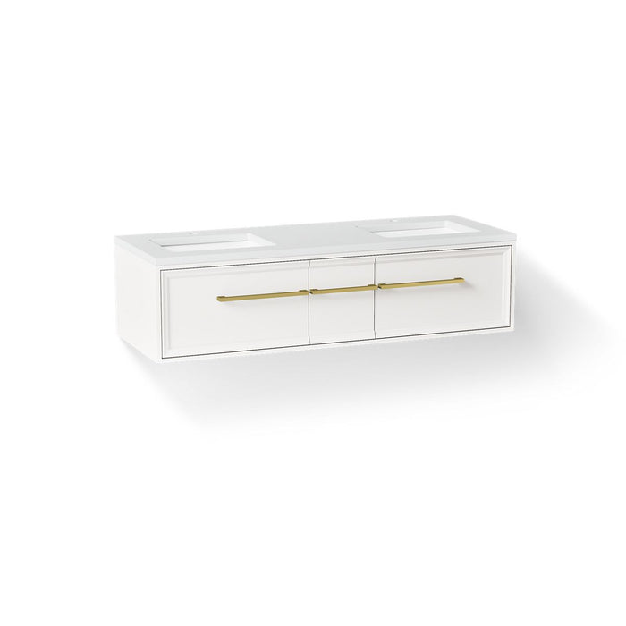 KOHLER K-CM33567-BD23 Lodern 60" Wall-hung Bathroom Vanity Cabinet with Sinks and Quartz Top, Linen White - 3/4 view of produ