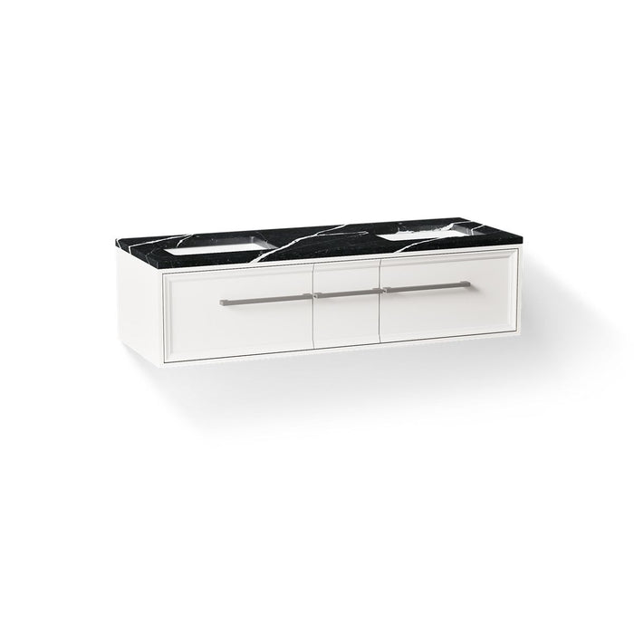 KOHLER K-CM33567-BD23 Lodern 60" Wall-hung Bathroom Vanity Cabinet with Sinks and Quartz Top, Linen White - 3/4 view of produ