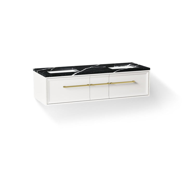 KOHLER K-CM33567-BD23 Lodern 60" Wall-hung Bathroom Vanity Cabinet with Sinks and Quartz Top, Linen White - 3/4 view of produ
