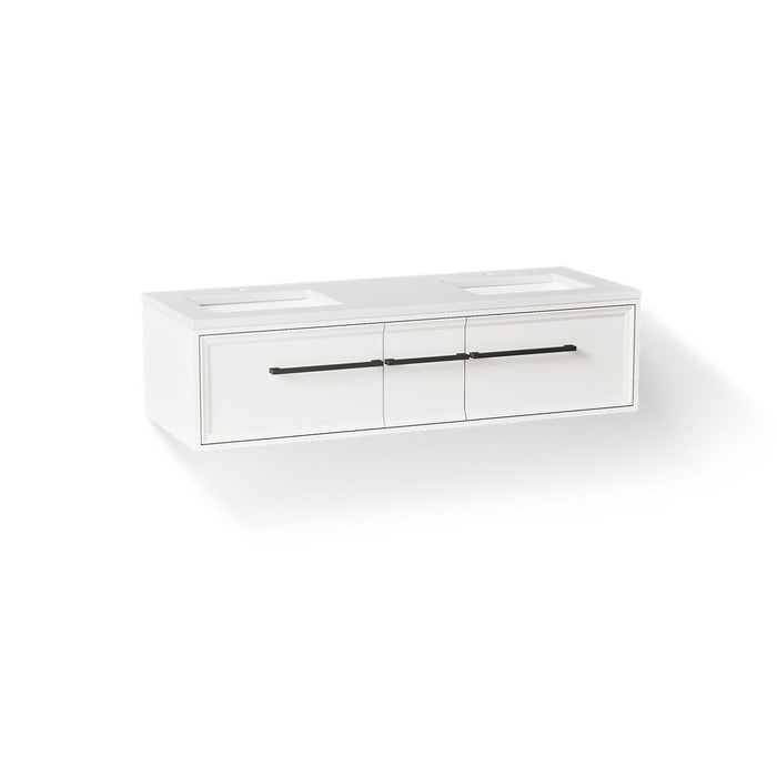 KOHLER K-CM33567-BD23 Lodern 60" Wall-hung Bathroom Vanity Cabinet with Sinks and Quartz Top, Linen White - 3/4 view of produ