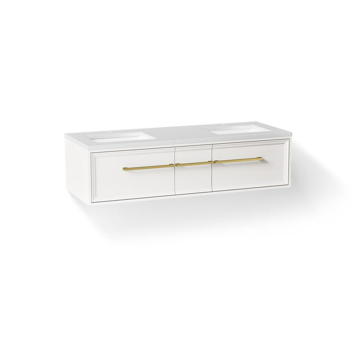 KOHLER K-CM33567-BD23 Lodern 60" Wall-hung Bathroom Vanity Cabinet with Sinks and Quartz Top, Linen White - 3/4 view of produ