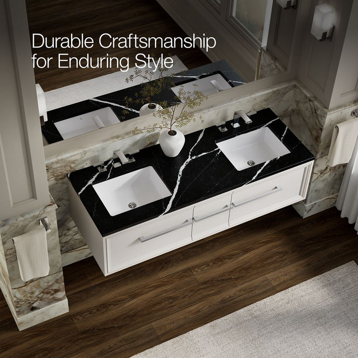 KOHLER K-CM33567-BD23 Lodern 60" Wall-hung Bathroom Vanity Cabinet with Sinks and Quartz Top, Linen White - image focused on 