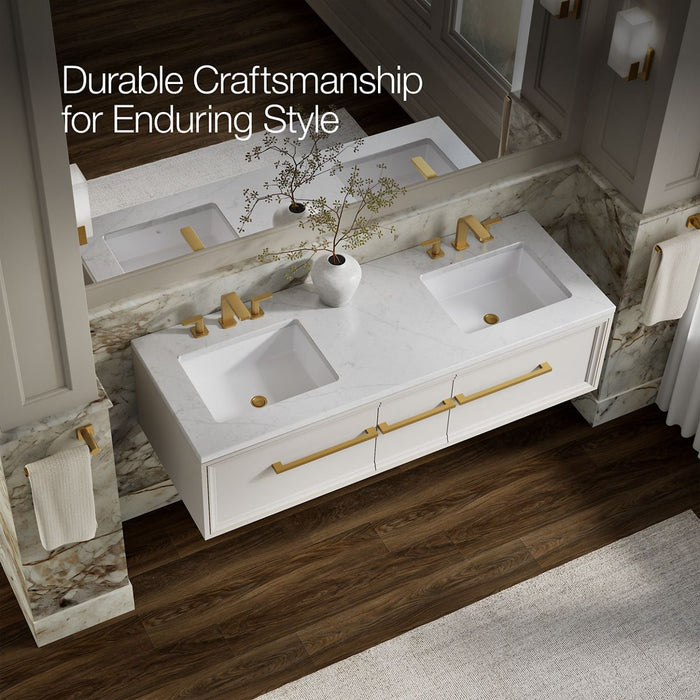 KOHLER K-CM33567-BD23 Lodern 60" Wall-hung Bathroom Vanity Cabinet with Sinks and Quartz Top, Linen White - image focused on 