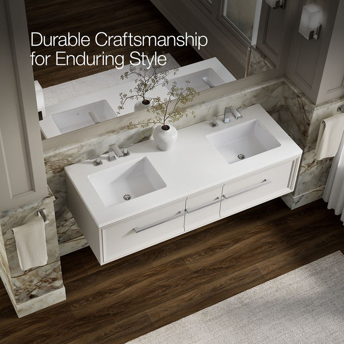 KOHLER K-CM33567-BD23 Lodern 60" Wall-hung Bathroom Vanity Cabinet with Sinks and Quartz Top, Linen White - image focused on 
