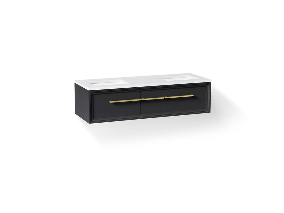 KOHLER K-CM33567-BD23 Lodern 60" Wall-hung Bathroom Vanity Cabinet with Sinks and Quartz Top, Slate Grey - 3/4 view of produc