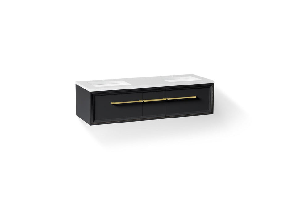 KOHLER K-CM33567-BD23 Lodern 60" Wall-hung Bathroom Vanity Cabinet with Sinks and Quartz Top, Slate Grey - 3/4 view of produc