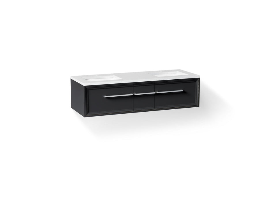 KOHLER K-CM33567-BD23 Lodern 60" Wall-hung Bathroom Vanity Cabinet with Sinks and Quartz Top, Slate Grey - 3/4 view of produc