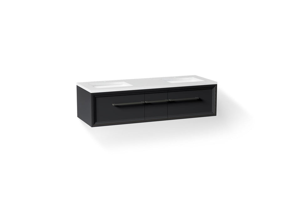 KOHLER K-CM33567-BD23 Lodern 60" Wall-hung Bathroom Vanity Cabinet with Sinks and Quartz Top, Slate Grey - 3/4 view of produc