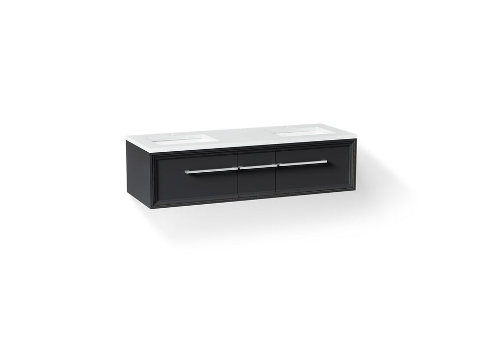 KOHLER K-CM33567-BD23 Lodern 60" Wall-hung Bathroom Vanity Cabinet with Sinks and Quartz Top, Slate Grey - 3/4 view of produc