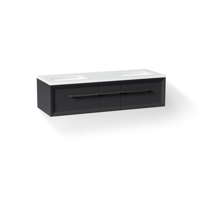 KOHLER K-CM33567-BD23 Lodern 60" Wall-hung Bathroom Vanity Cabinet with Sinks and Quartz Top, Slate Grey - 3/4 view of produc