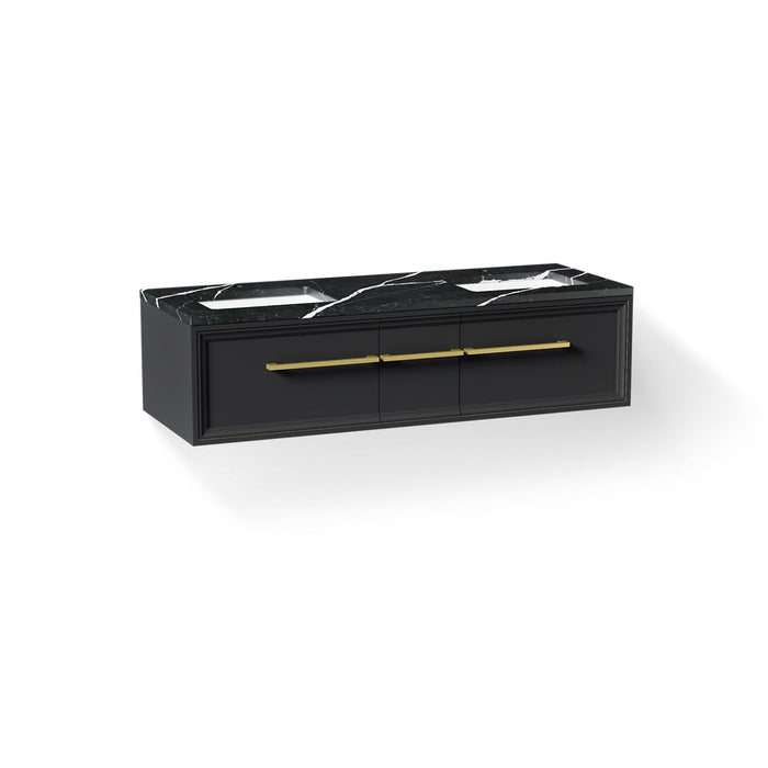 KOHLER K-CM33567-BD23 Lodern 60" Wall-hung Bathroom Vanity Cabinet with Sinks and Quartz Top, Slate Grey - 3/4 view of produc