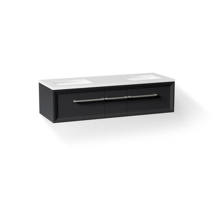 KOHLER K-CM33567-BD23 Lodern 60" Wall-hung Bathroom Vanity Cabinet with Sinks and Quartz Top, Slate Grey - 3/4 view of produc