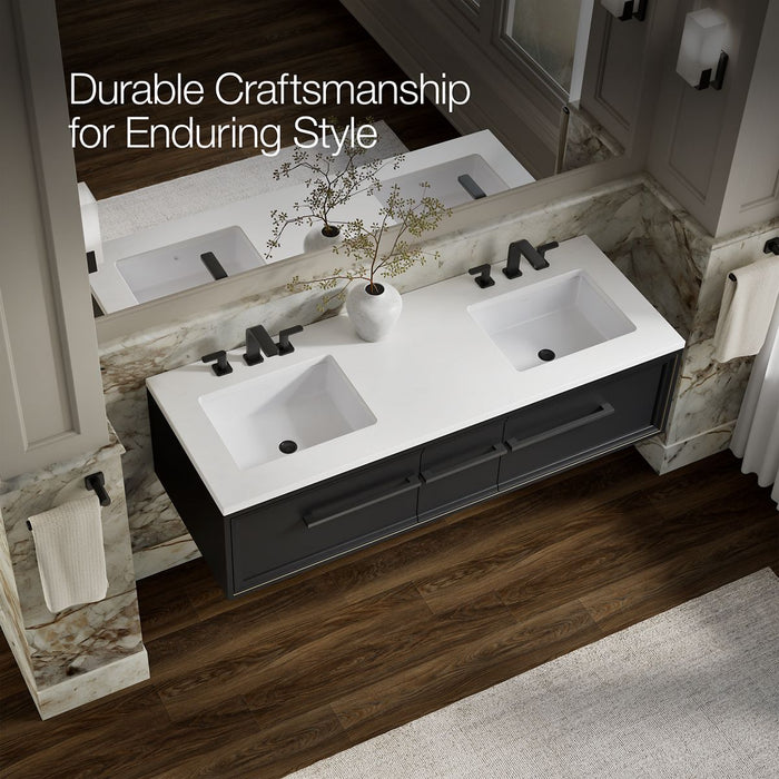 KOHLER K-CM33567-BD23 Lodern 60" Wall-hung Bathroom Vanity Cabinet with Sinks and Quartz Top, Slate Grey - image focused on s