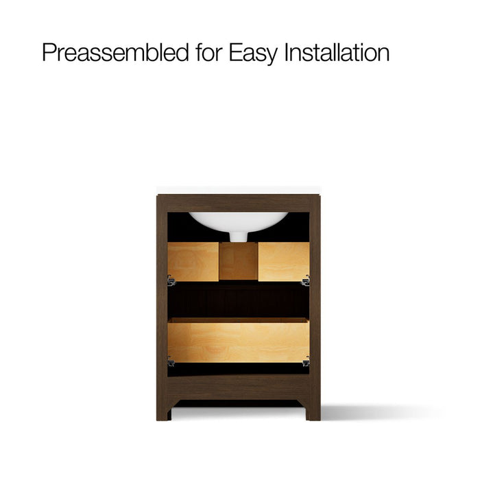 KOHLER K-CM39265-BD1 Statement 24" Bathroom Vanity Set with Sink and Quartz Top, Draper Oak - back view of product