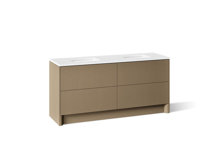 KOHLER K-CM39270-BD1 Statement 72" Bathroom Vanity Set with Sinks and Quartz Top, Pale Oak - 3/4 view of product