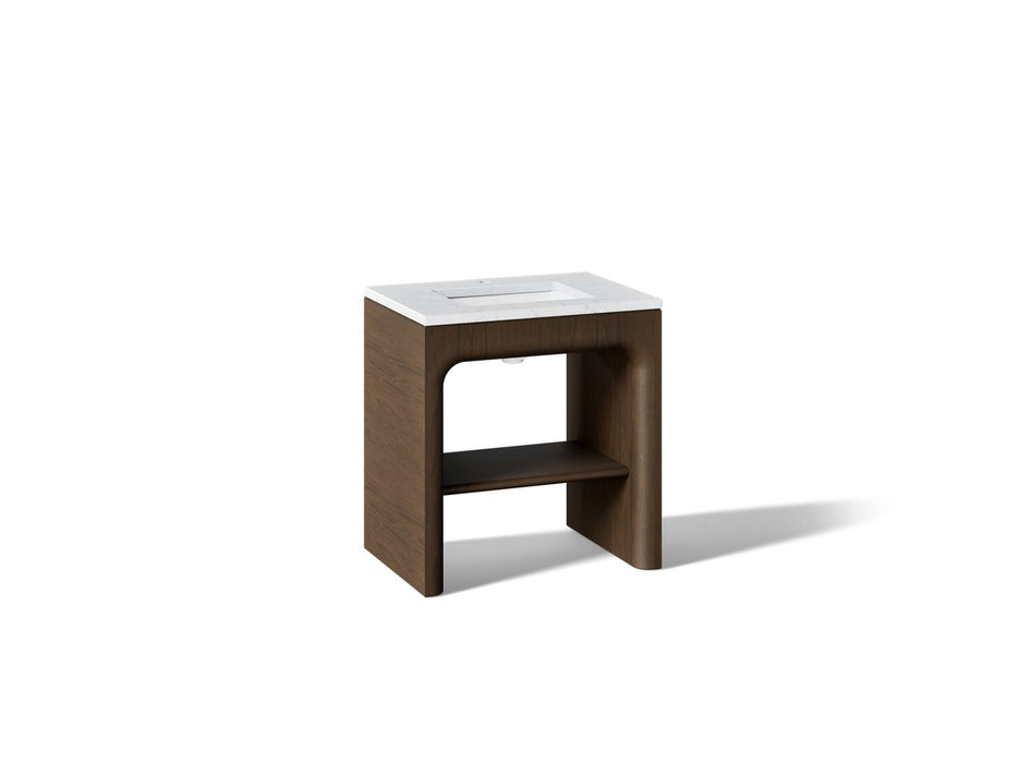 KOHLER K-CM39271-BD1 Statement 30" Console-style Bathroom Vanity Set with Sink and Quartz Top, Draper Oak - 3/4 view of produ
