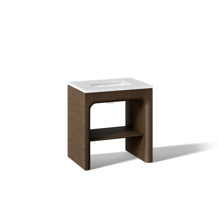 KOHLER K-CM39271-BD1 Statement 30" Console-style Bathroom Vanity Set with Sink and Quartz Top, Draper Oak - 3/4 view of produ