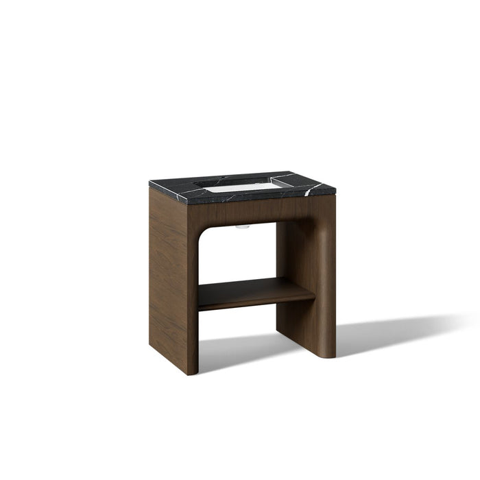 KOHLER K-CM39271-BD1 Statement 30" Console-style Bathroom Vanity Set with Sink and Quartz Top, Draper Oak - 3/4 view of produ
