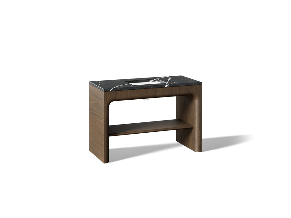 KOHLER K-CM39273-BD1 Statement 48" Console-style Bathroom Vanity Set with Sink and Quartz Top, Draper Oak - 3/4 view of produ