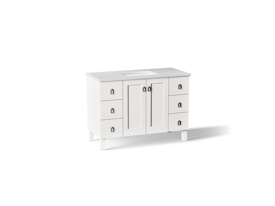 KOHLER K-CM99535-BD1 Poplin 48" bathroom vanity cabinet with sink and quartz top, linen white