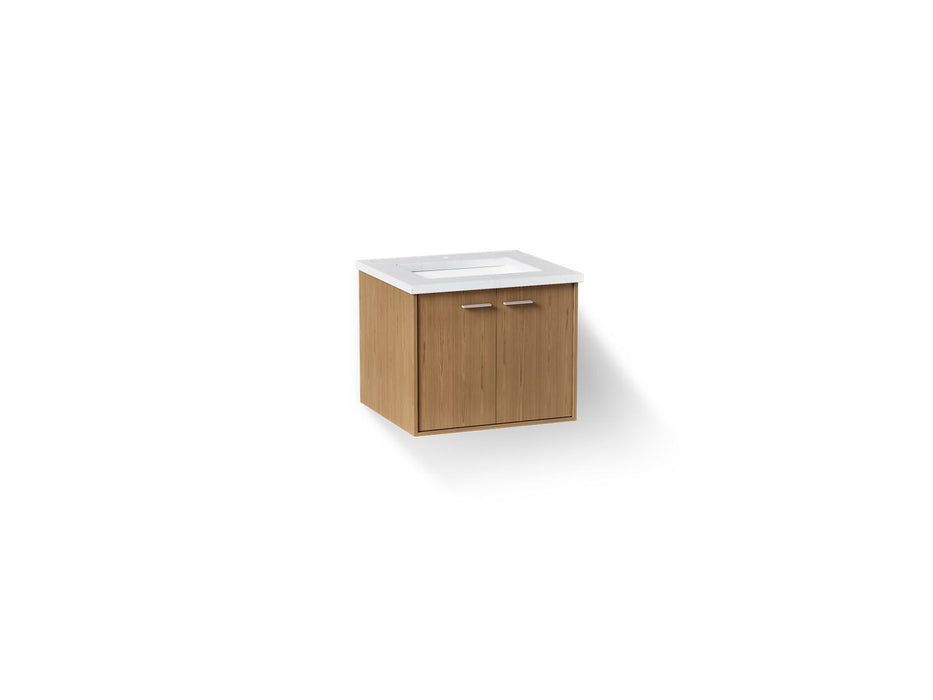 KOHLER K-CM99539-BD1 Jute 24" Wall-hung Bathroom Vanity Cabinet with Sink and Quartz Top, Walnut Flax - 3/4 view of product