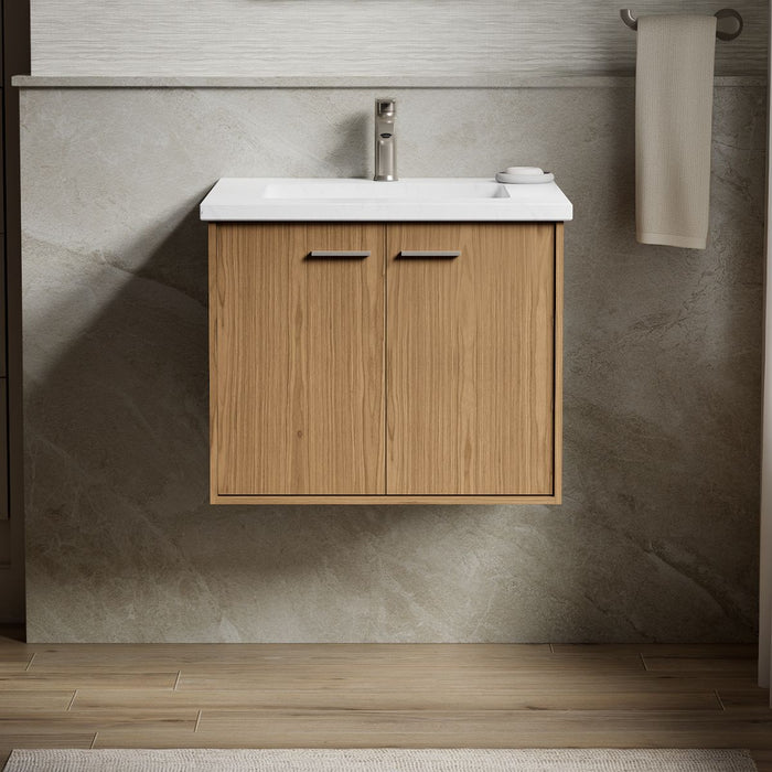 KOHLER K-CM99539-BD1 Jute 24" Wall-hung Bathroom Vanity Cabinet with Sink and Quartz Top, Walnut Flax - Shows close up detail