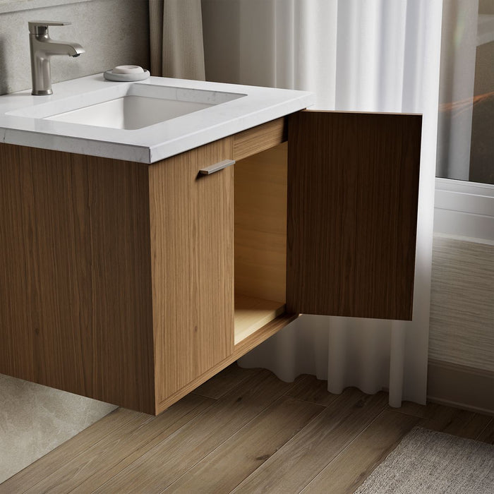 KOHLER K-CM99539-BD1 Jute 24" Wall-hung Bathroom Vanity Cabinet with Sink and Quartz Top, Walnut Flax - Shows close up detail
