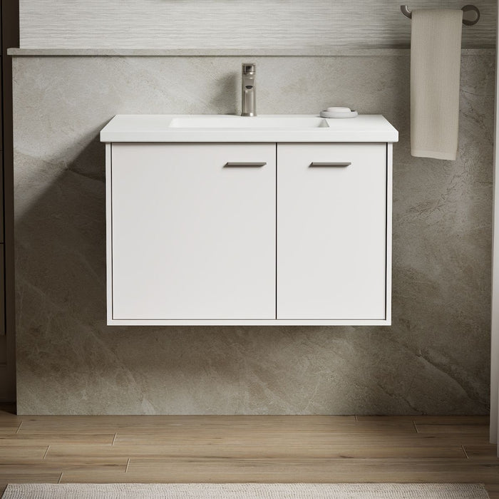 KOHLER K-CM99541-BD1 Jute 31" Wall-hung Bathroom Vanity Cabinet with Sink and Quartz Top, Linen White - Shows close up detail