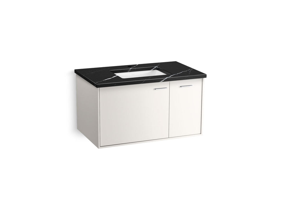 KOHLER K-CM99543-BD14 Jute 36" Wall-hung Bathroom Vanity Cabinet with Sink and Quartz Top, Linen White - 3/4 view of product