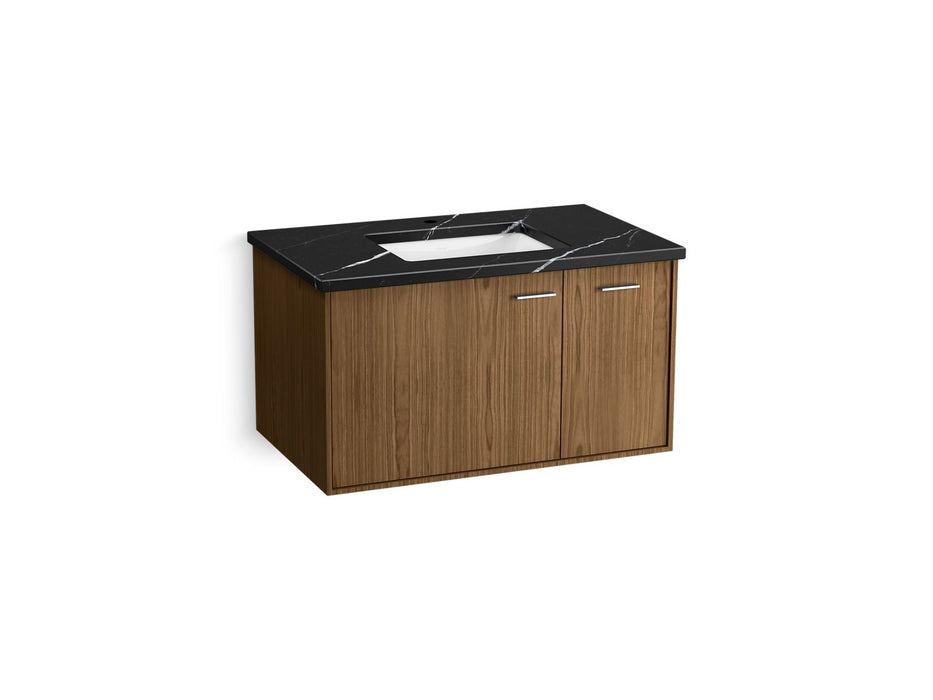 KOHLER K-CM99543-BD14 Jute 36" Wall-hung Bathroom Vanity Cabinet with Sink and Quartz Top, Walnut Flax - 3/4 view of product
