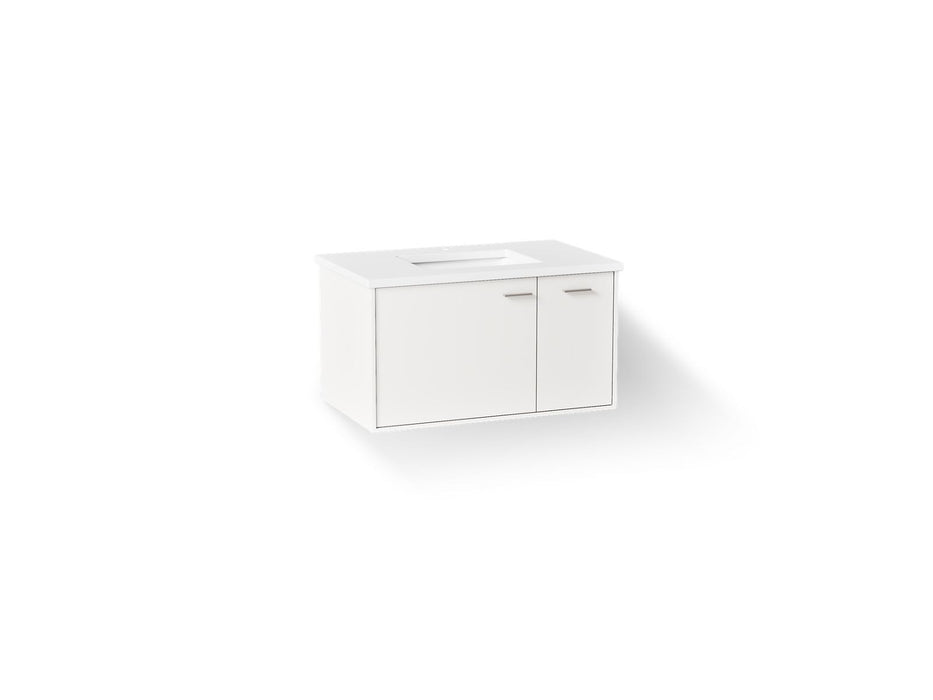 KOHLER K-CM99543-BD1 Jute 36" Wall-hung Bathroom Vanity Cabinet with Sink and Quartz Top, Linen White - 3/4 view of product