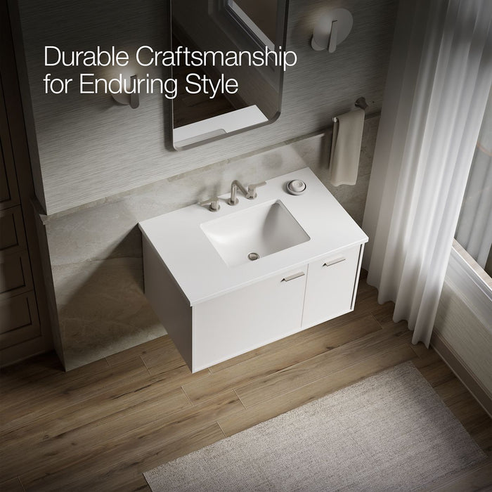 KOHLER K-CM99543-BD1 Jute 36" Wall-hung Bathroom Vanity Cabinet with Sink and Quartz Top, Linen White - image focused on sing