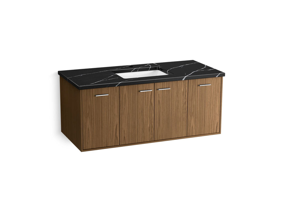 KOHLER K-CM99544-BD15 Jute 48" Wall-hung Bathroom Vanity Cabinet with Sink and Quartz Top, Walnut Flax - 3/4 view of product