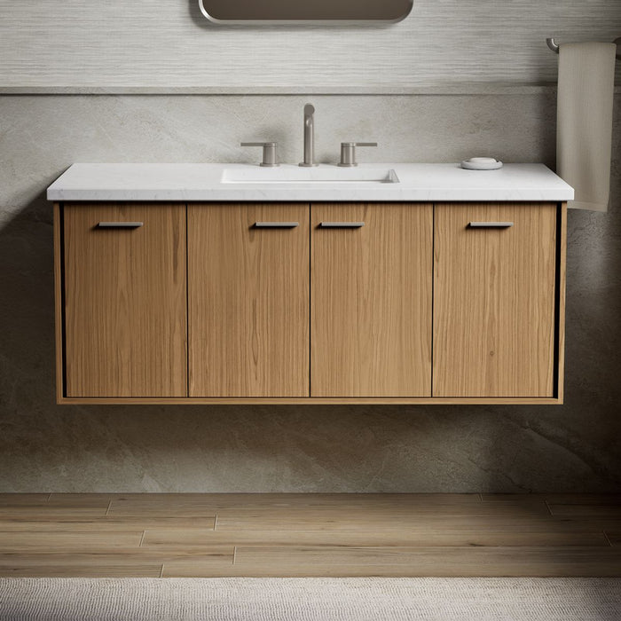 KOHLER K-CM99544-BD1 Jute 48" Wall-hung Bathroom Vanity Cabinet with Sink and Quartz Top, Walnut Flax - Shows close up detail
