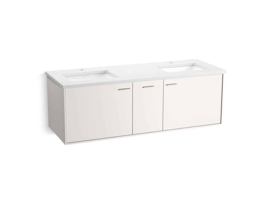 KOHLER K-CM99548-BD16 Jute 60" Wall-hung Bathroom Vanity Cabinet with Sinks and Quartz Top, Linen White - 3/4 view of product