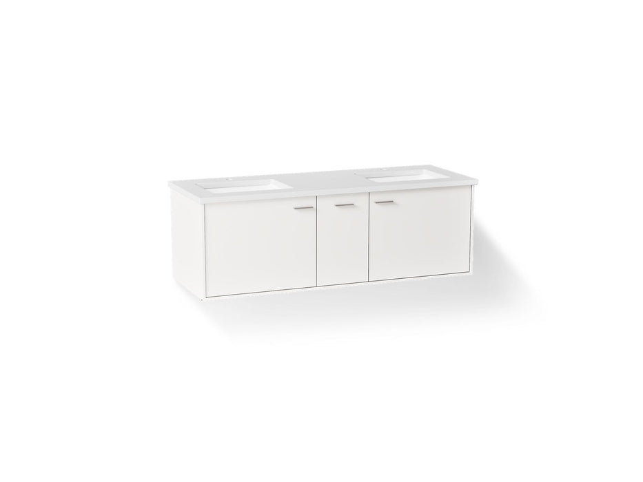 KOHLER K-CM99548-BD1 Jute 60" Wall-hung Bathroom Vanity Cabinet with Sinks and Quartz Top, Linen White - 3/4 view of product